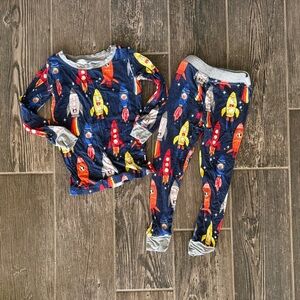 Little Sleepies Navy Rocket-Print Pajama Set with Red and Yellow Rockets
